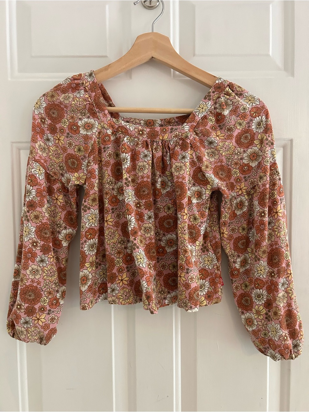 Levi's Rust Floral Square-Neck Peasant Blouse